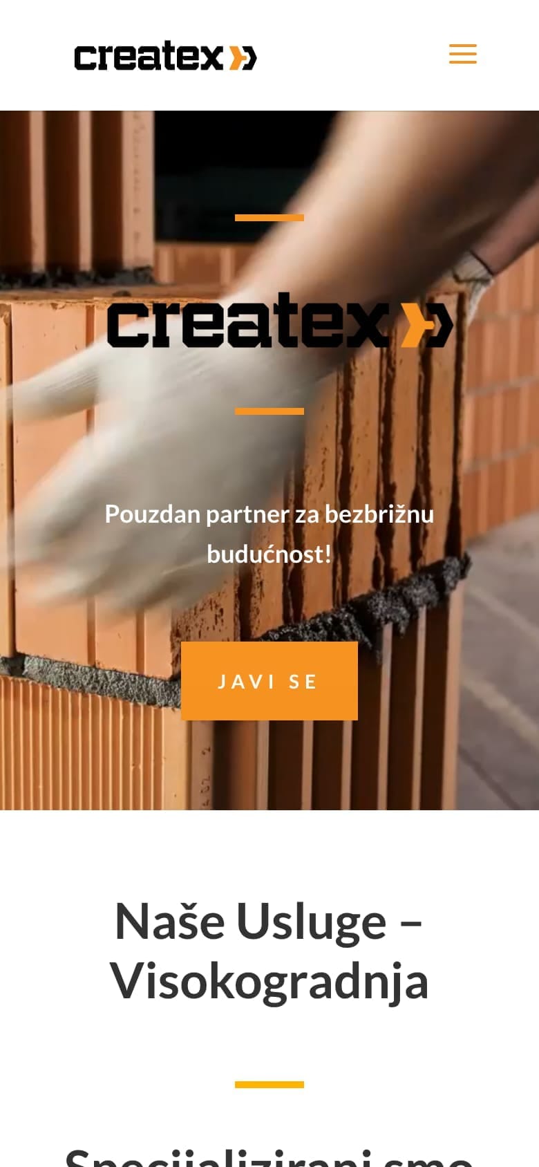 Createx, web stranica na mobitelu