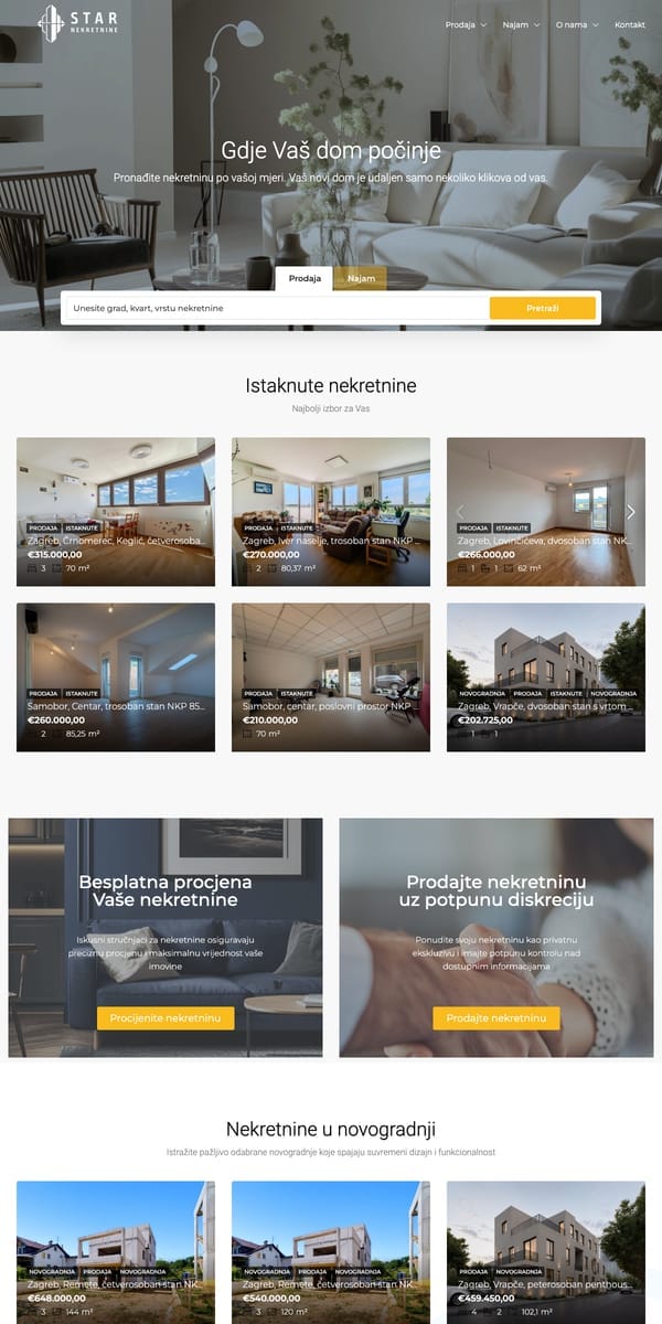 Star Nekretnine, web stranica